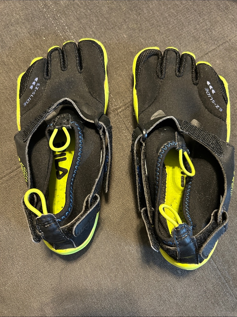 Fila Kids Five-Toe Black Water Shoes with Neon Yellow Accents